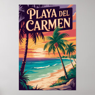 Playa del Carmen Illustration Reise Kunst Vintage Poster