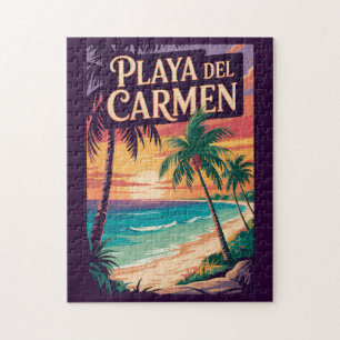 Playa del Carmen Illustration Reise Kunst Vintage Puzzle