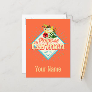 Playa del Carmen Mexico Retro Cocktail Vintag Feiertagspostkarte
