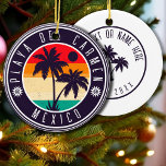 Playa del Carmen Mexico Retro Palm 60er Keramik Ornament<br><div class="desc">Das Stranddesign von Playa del Carmen. Die Strände von Mexiko sind das beste Ziel für den Sommerurlaub. Dieses Design können Sie sich selbst oder jemandem schenken, der in Playa del Carmen Playa den Sommer verbringt. Es ist für Surfer gedacht. Für alle Strandliebhaber ist das hier genau das Richtige. - "...</div>
