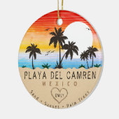 Playa del Carmen Mexico Retro Sunset Palm 60er Keramik Ornament (Links)