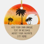 Playa del Carmen Mexico Retro Sunset Palm 60er Keramik Ornament (Hinten)