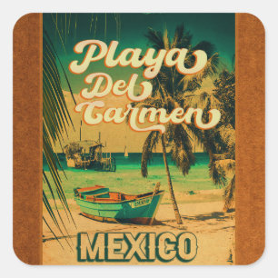 Playa del Carmen Mexiko Palme Vintage Reise Quadratischer Aufkleber
