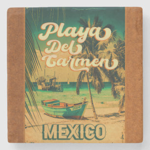 Playa del Carmen Mexiko Palme Vintage Reise Steinuntersetzer