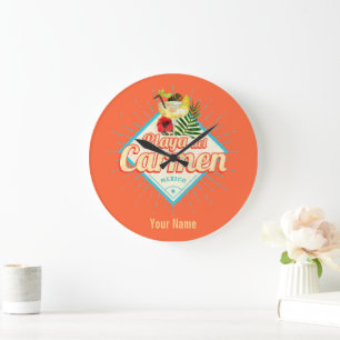 Playa del Carmen Mexiko Retro-Cocktail Vintage Große Wanduhr