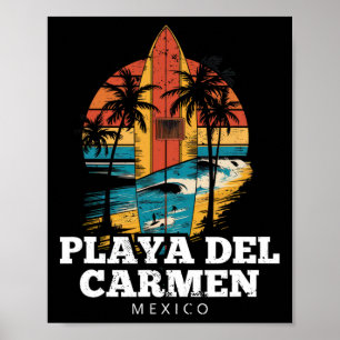 Playa Del Carmen Mexiko Surfboard Surfen Retro Poster
