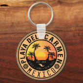 Playa del Carmen Retro Sonnenuntergang Palmen 1960 Schlüsselanhänger (Rückseite)