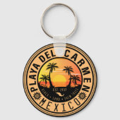 Playa del Carmen Retro Sonnenuntergang Palmen 1960 Schlüsselanhänger (Rückseite)