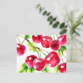 Playable Watercolor Cherries Postkarte (Stehend Vorderseite)