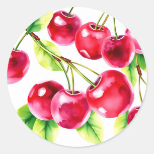 Playable Watercolor Cherries Runder Aufkleber