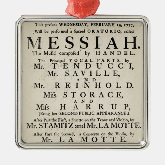 Playbill, das eine Leistung annonciert Silbernes Ornament (Vorne)