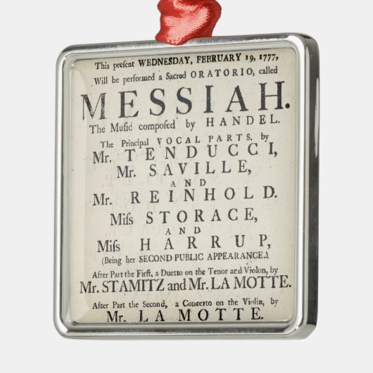 Playbill, das eine Leistung annonciert Silbernes Ornament (Links)