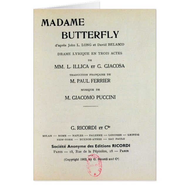 Playbill für Madame Butterfly durch Giacomo (Vorne)