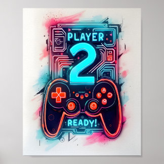 Player 2 Bereit Neon Gamer Art Poster