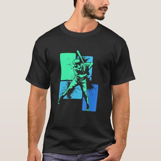 Player Baseball Batter Green Blue Catcher Pitcher T-Shirt (Vorderseite)