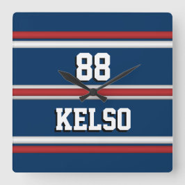 Player Jersey Stripes in Red White Blue Quadratische Wanduhr