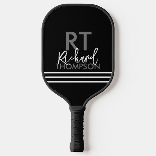 Player Monogram (Name initial) auf Black Pickleball Schläger (Rückseite)