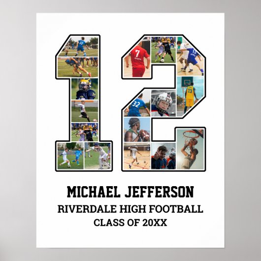 Player Number 12 Senior Sports Team FotoCollage Poster (Vorne)