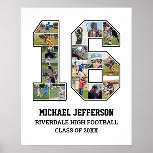 Player Number 16 Senior Sports Team Foto Collage Poster (Vorne)