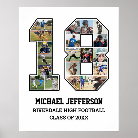Player Number 18 Senior Sports Team Foto Collage Poster (Vorne)