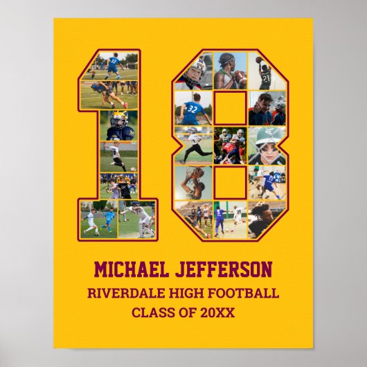 Player Number 18 Senior Sports Team Foto Collage Poster (Vorne)