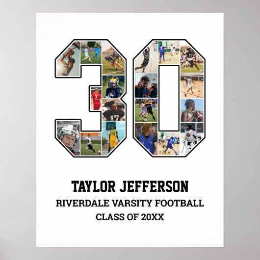 Player Number 30 Senior Sports Team Foto Collage Poster (Vorne)
