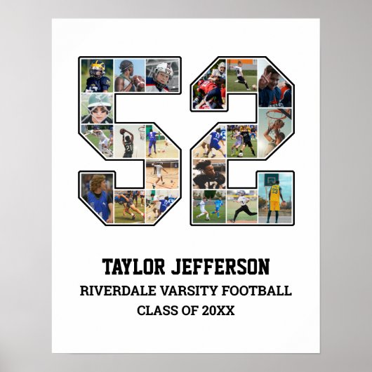 Player Number 52 Senior Sports Team Foto Collage Poster (Vorne)