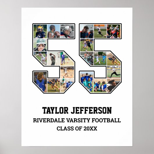 Player Number 55 Senior Sports Team Foto Collage Poster (Vorne)