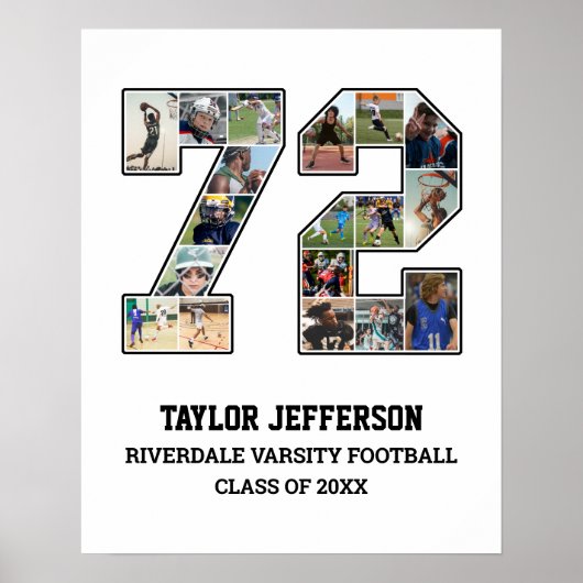 Player Number 72 Senior Sports Team Foto Collage Poster (Vorne)
