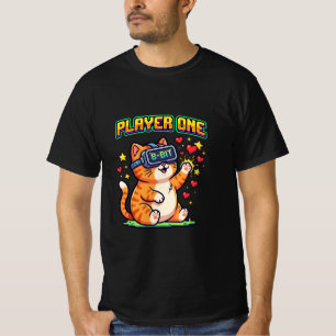 Player One 8-Bit VR Gamer Katze T-Shirt