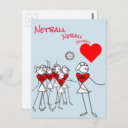 Player Positionen WA Liebe Netball Clipart Postkarte (Vorne/Hinten)