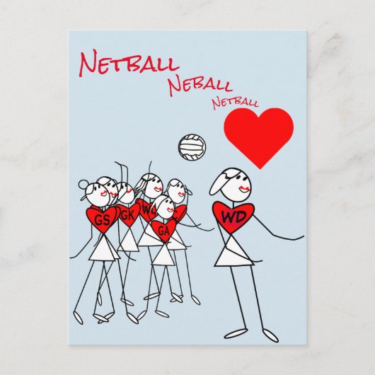 Player Positionen WD Liebe Netball Clipart Postkar Postkarte (Vorderseite)