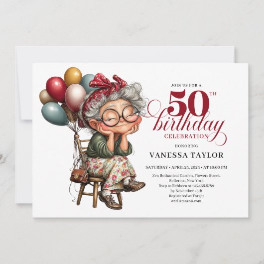 Playful 50 lady design funny birthday party invite einladung (Vorderseite)