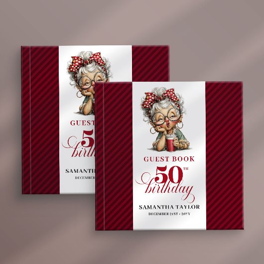 Playful 50th birthday woman guest book keepsake gästebuch