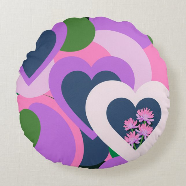 Playful Abstract Heart Round Pillow Rundes Kissen (Vorderseite)