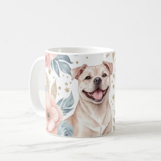 Playful American Staffordshire Terrier with Floral Kaffeetasse (Vorderseite Links)