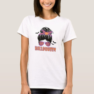 Playful Animal Print Halloqueen Messy Bun T-Shirt