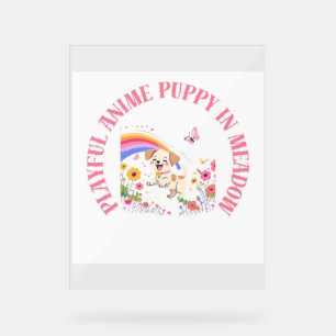 Playful Anime Puppy in Meadow Poster