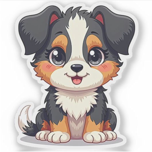Playful Aussie Shepherd Puppy - Chibi Style Aufkleber (Vorderseite)