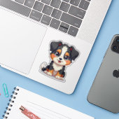 Playful Aussie Shepherd Puppy - Chibi Style Aufkleber (Laptop mit iPhone)