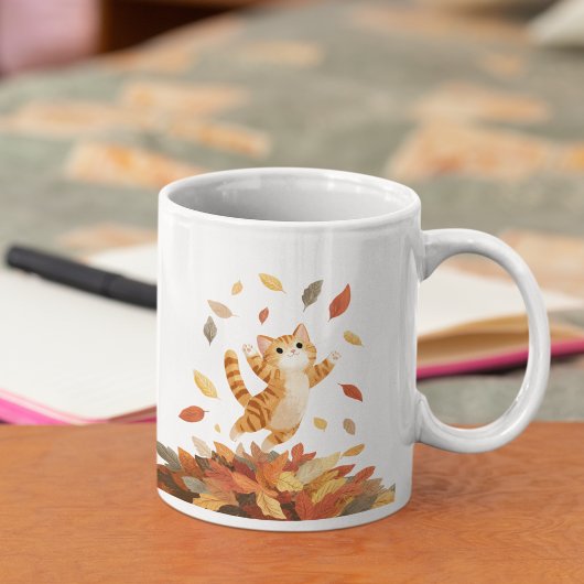 Playful Autumn Cat Mug Cute Gift Kaffeetasse