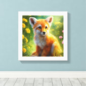 Playful Baby Fox Meadow Leinwanddruck (Insitu (Holzboden))