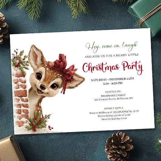 Playful baby reindeer editable Christmas invite Einladung