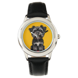 Playful Black And Gray Terrier Puppy Portrait Armbanduhr