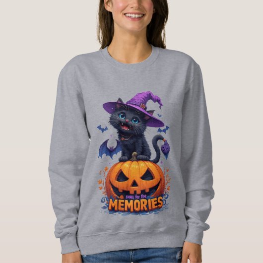 Playful Black Cat in Witch Hat Sweatshirt (Vorderseite)