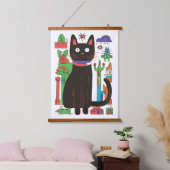 Playful Black Cat Wandteppich Mit Holzrahmen (Schlafzimmer)