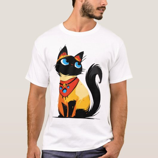 Playful black cat with bandana T-Shirt (Vorderseite)
