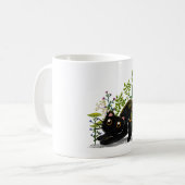 Playful Black Cat with Flowers – Cute Botanical Kaffeetasse (Vorderseite Links)