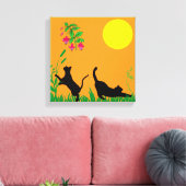 Playful Black Cats in the Garden Canvas Print Leinwanddruck (Insitu (Wohnzimmer))