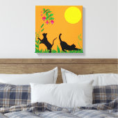 Playful Black Cats in the Garden Canvas Print Leinwanddruck (Insitu (Schlafzimmer))